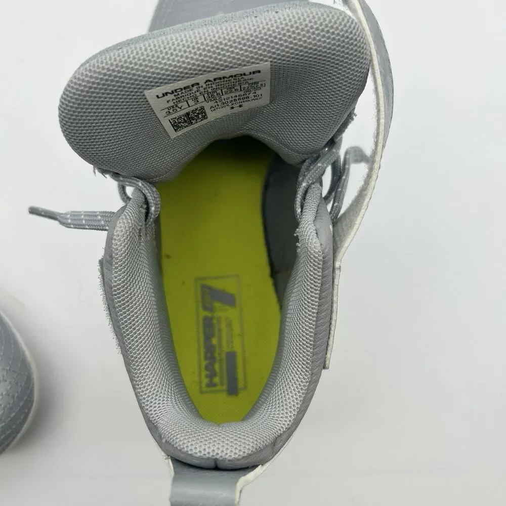 Under Armour Boys Baseball Cleats Gray White Mid Top Size 3.5Y Hook Loop